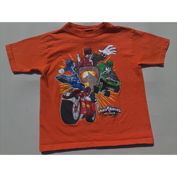 Vintage 90s Y2K Power Rangers Graphic Orange Tee Shirt Boys M Police - Picture 1 of 5